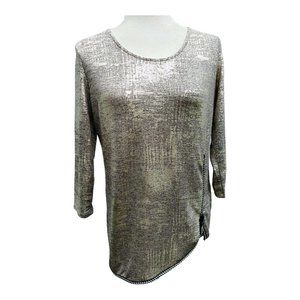 NEW JM Collection Women Top Blouse Embellished Zipper Gold Glitter PM Size